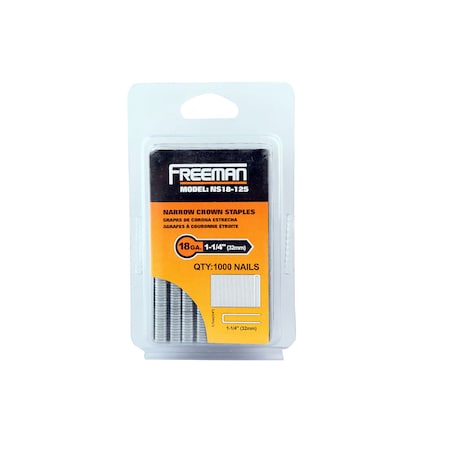 Freeman Staples, 18 ga, Narrow Crown, 1-1/4 in Leg L, Steel NS18-125